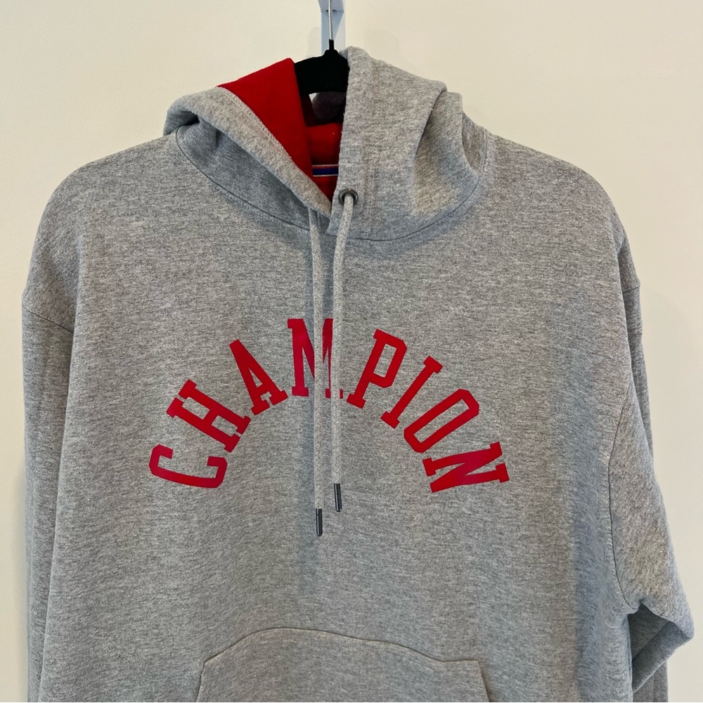 Champion Gray and Red Hoodie Sweatshirt Mens Sz Medium